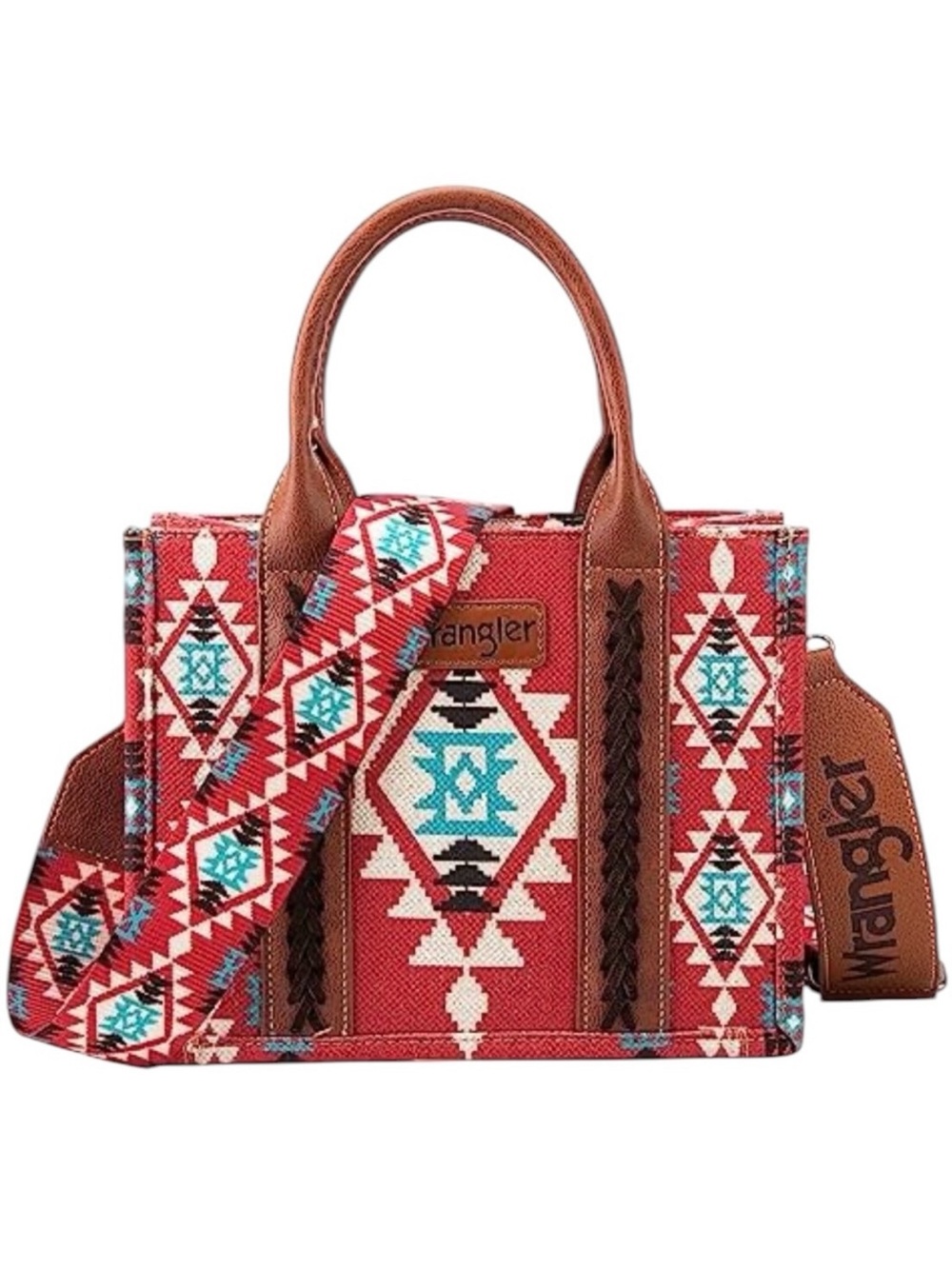Wrangler Southwestern Aztec Print Small Canvas Tote Crossbody Burgundy